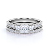 Certified 1 Ct Princess Lab Diamond Three Stone Bridal Set