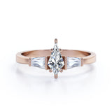 Classy Modern Three Stone Ring - 1 carat Kite Moissanite and Diamond Engagement Ring in Black Gold