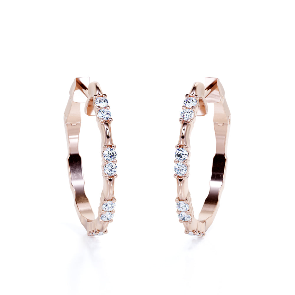 Prong Set 0.10 Carat Round Cut Moissanite Graduated Hoop Earrings In Rose Gold