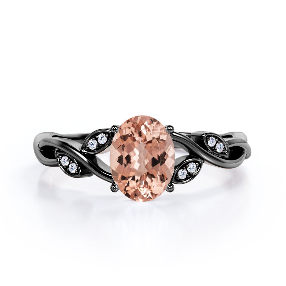 Infinity Leaf Décor 1 carat Oval Morganite and Moissanite Engagement Ring in Rose Gold