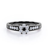 Clustered 1 carat Round Petite Black Diamond Channel Engagement Ring in White Gold