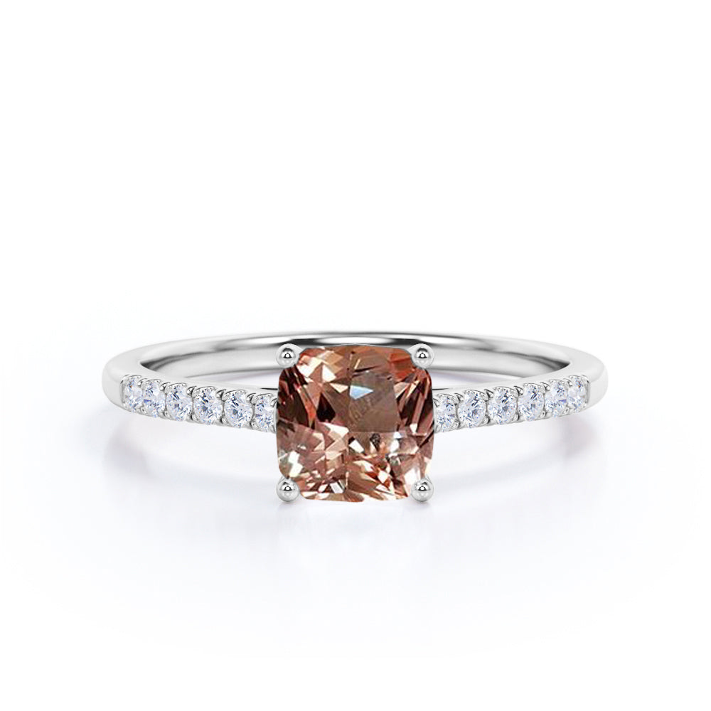 1 Carat cushion cut solitaire cushion cut Morganite Engagement Ring in 10k Rose Gold