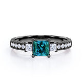 1.40 Ct Princess Lab Alexandrite Three Stone Engagement Ring