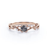 Solitaire Leaf Design 0.60 Carat Round Cut Transparent Druzy Black Rutilated Quartz and Diamond Infinity Engagement Ring