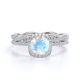 Halo 1.75 ct Cushion Blue Moonstone Bridal Set