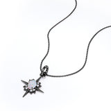 Beaded Star Halo 1.10 Carat Oval Cut Genuine Opal And Diamond Four Prong Pendant Necklace In White Gold