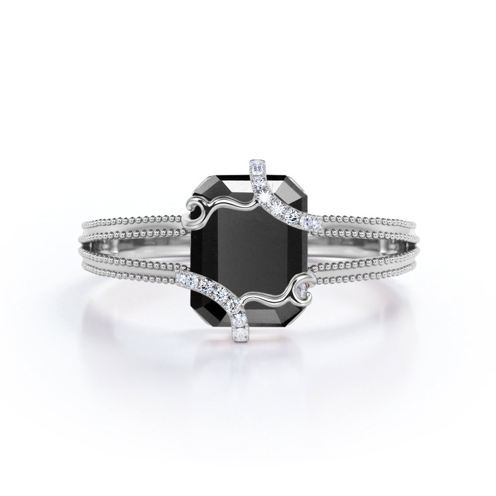 Wire Wrapped 1.50 Carat Emerald cut Lab Black Diamond Engagement Ring for Women in Rose Gold