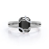 Wire Wrapped 1.50 Carat Emerald cut Lab Black Diamond Engagement Ring for Women in Rose Gold