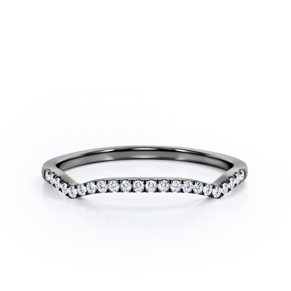 Scalloped Pave Accents - 0.15 TCW Round Cut Diamond - Arched Wedding Band - 10K Rose Gold