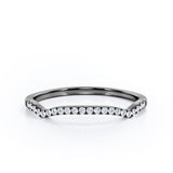 Scalloped Pave Accents - 0.15 TCW Round Cut Diamond - Arched Wedding Band - 10K Rose Gold