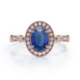 Vintage 1.35 Ct Oval Cut Lab Sapphire Engagement Ring
