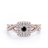 Pave Crossover - 1.25 Carat Round Cut Black Diamond - Flush Cluster Halo Engagement Ring in White Gold