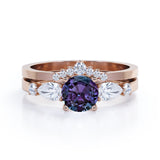Affordable 1.45 Carat Round Cut Lab Created Alexandrite  And Diamond  Five Stone Wedding Ring Set In White Gold