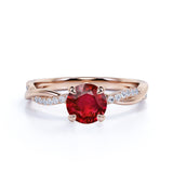 Infinity Style 1.25 Carat Round Cut Lab Ruby and Diamond Engagement Ring in White Gold
