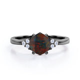 Tapered 1.10 Carat Round Cut Ethiopian Black Opal And Diamond Seven Stone Engagement Ring In White Gold