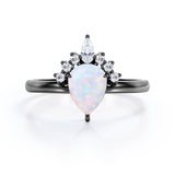 1.25 Ct Pear Cut Lab Created Opal Tiara Engagement Ring