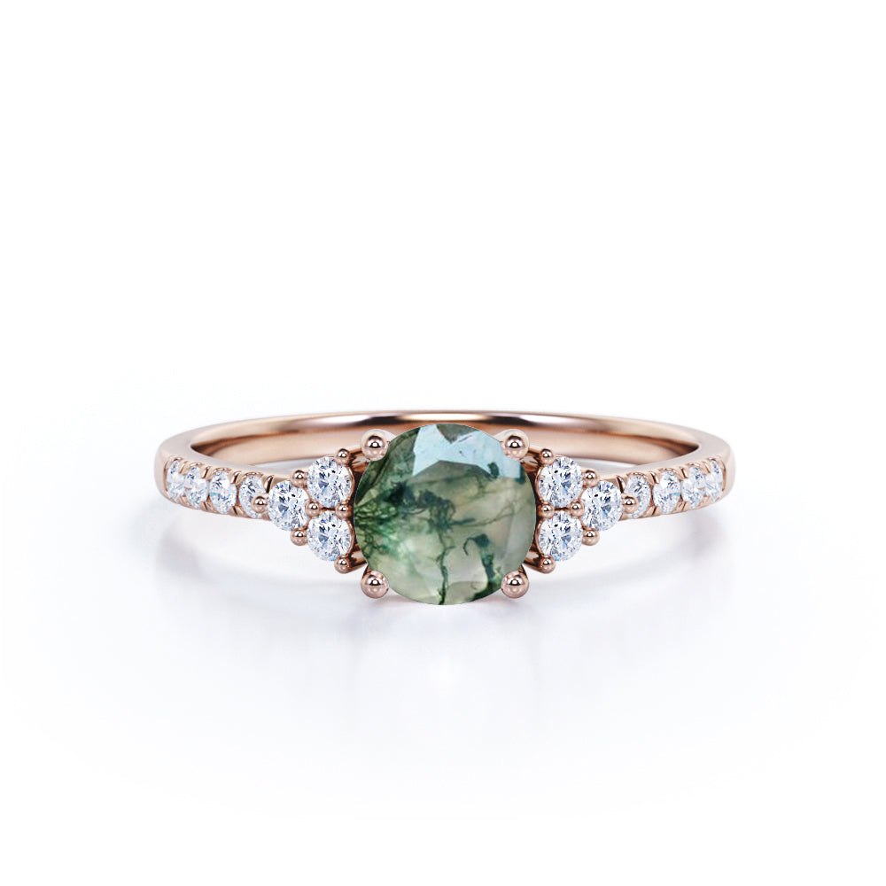 1.25 Carat Round Cut Moss Agate Cluster Ring