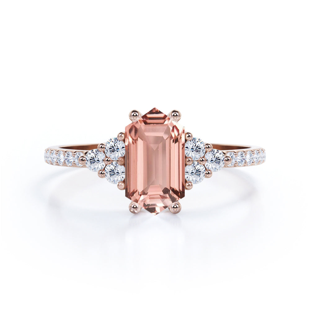 Paved 1 carat Hexagon Morganite and Moissanite Classic Engagement Ring in Black Gold