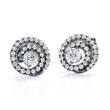Circle Scallop Setting 1.25 Carat Round Certified Moissanite and Diamond Claw Set Stud Earrings in Black Gold
