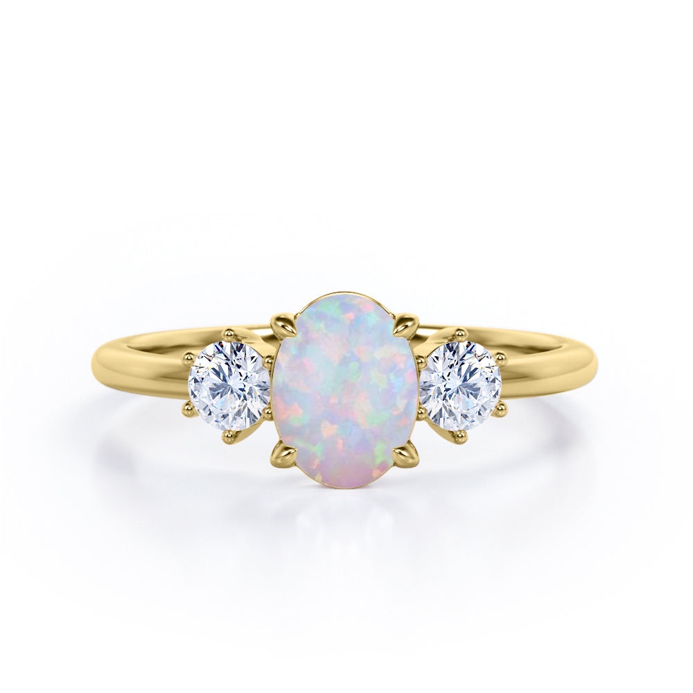Three Stone 1.1 Ct Oval Cut Lab Created Opal Engagement Ring