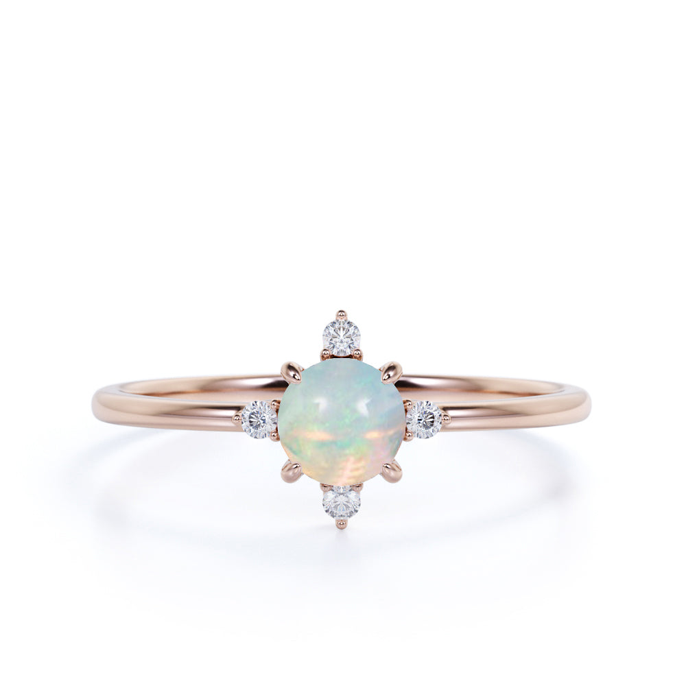 Limited Time Sale 1.45 Carat Round Cut Ethiopian Opal and 5 Stone Diamond Vintage Engagement Ring in White Gold