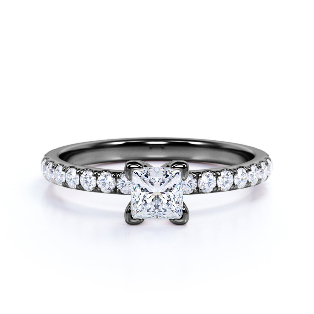 Half Eternity Solitaire 0.50 ct TDW Princess Cut Diamond Engagement Ring