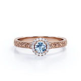 Vintage 1.10 Carat Round Cut Aquamarine And Diamond Art Deco Engagement Ring In White Gold