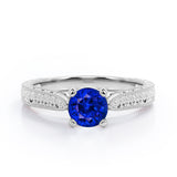 Antique Art Deco 1 Carat Round Cut Lab-Created Sapphire Four Prong Solitaire Engagement Ring In Rose Gold