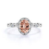 Elegant 1.25 Carat Oval Cut Peach Morganite and Diamond Engagement Ring in 10k Rose Gold for Women