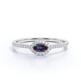 East West Setting 1.35 Carat Marquise Cut Lab Created Alexandrite And Diamond Halo Engagement Ring In White Gold