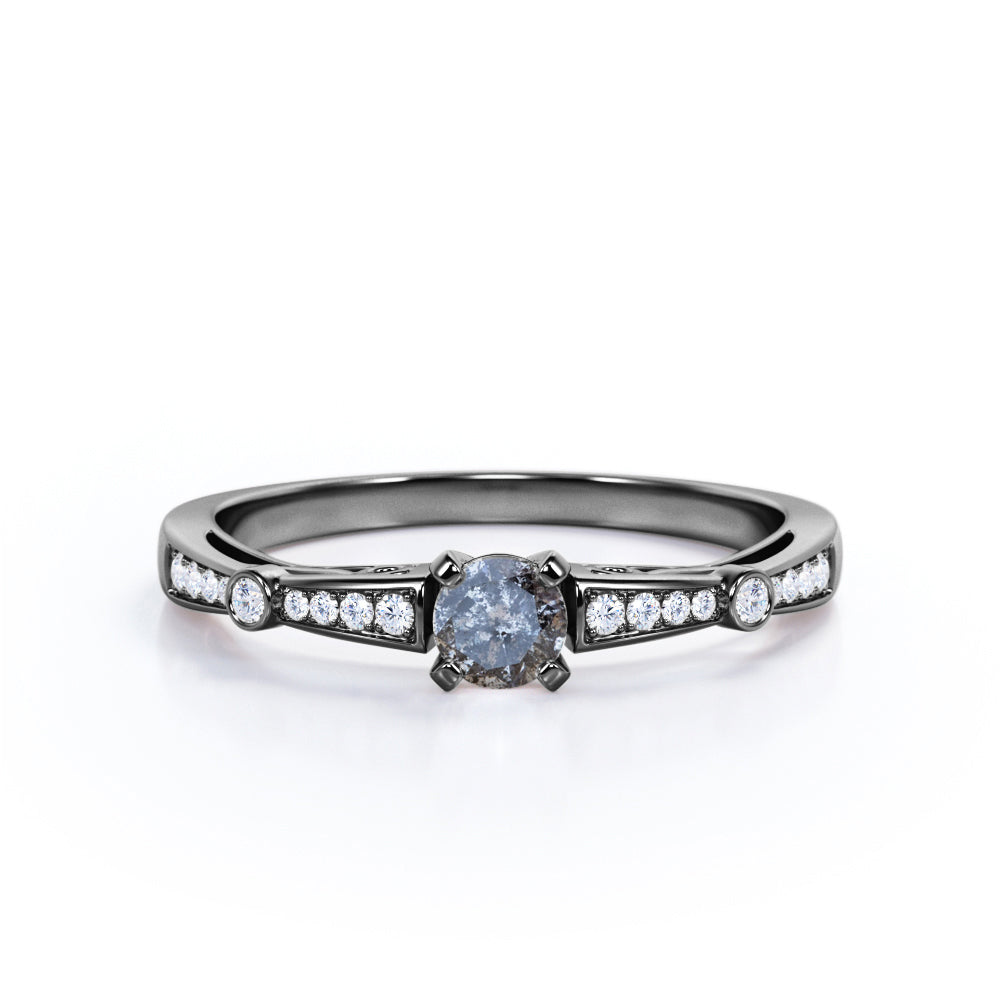 0.45 Ct Round Salt and Pepper Diamond Tapered Engagement Ring