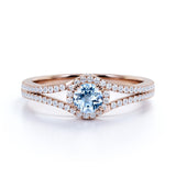 Split Shank 1.50 Carat Round Dark Blue Aquamarine and Diamond Fishtail Engagement Ring in White Gold