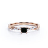 1.15 Carat Princess Cut Lab Grown Black Diamond Twisted Engagement Ring In White Gold