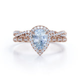 1.65 ct Pear Aquamarine Art Deco Infinity Wedding Ring Set