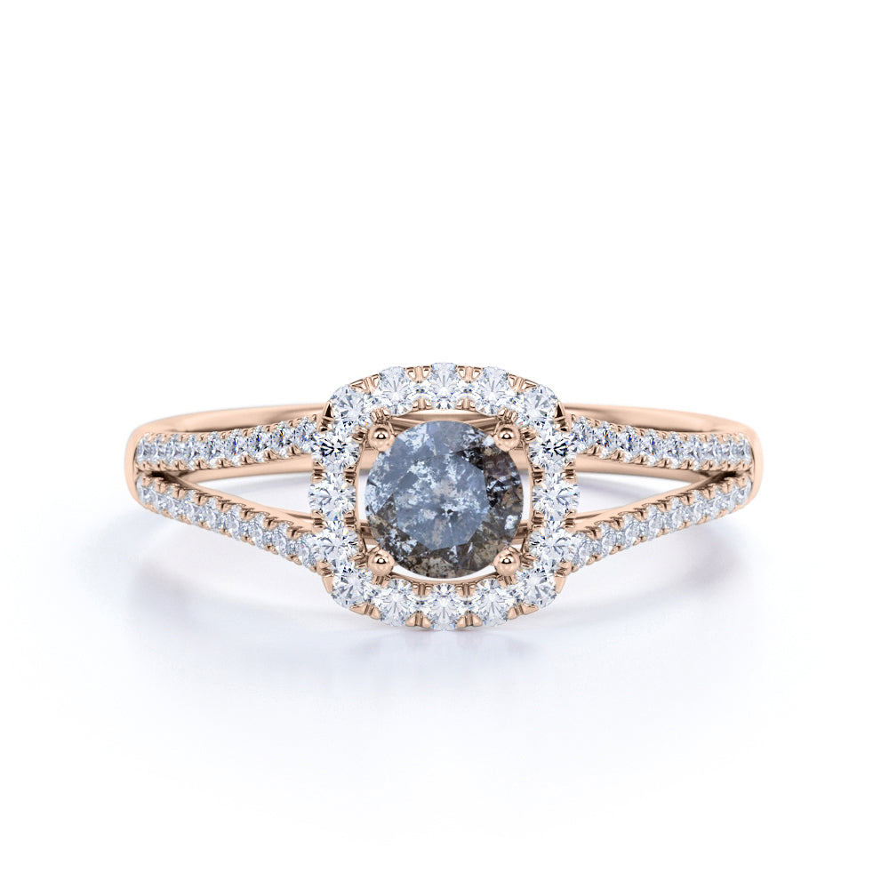 1.25 Ct Round Salt and Pepper Diamond Split Shank Engagement Ring