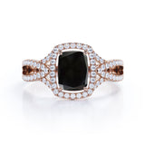2 Carat Emerald cut Lab Black Diamond Solitaire Split Shank Engagement Ring in Rose Gold
