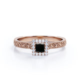 1.15 Carat Princess Cut Lab Grown Black Diamond Vintage Art Deco Engagement Ring In White Gold