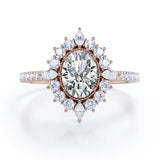 Enchanted Classic Milgrain Halo 0.8 carat Oval Moissanite and Diamond Engagement Ring in Black Gold