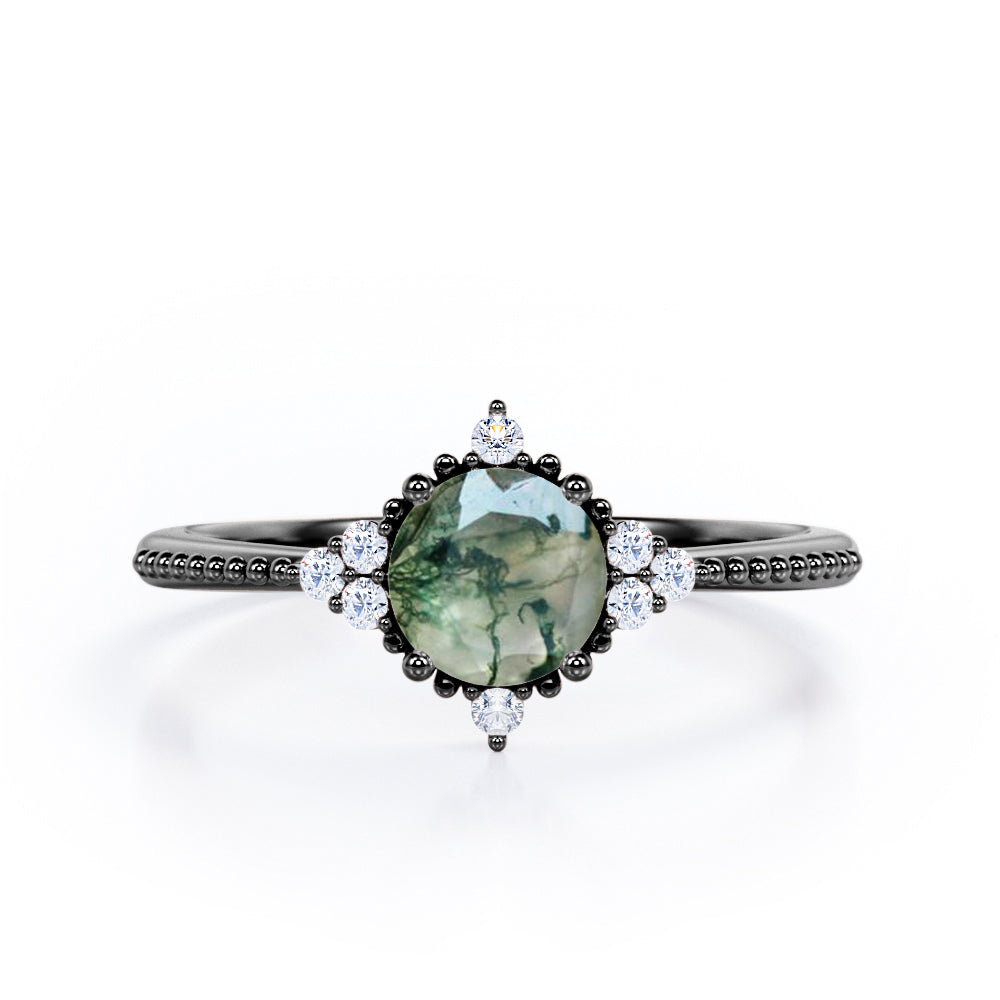 0.5 Carat Round Moss Agate Vintage Engagement Ring