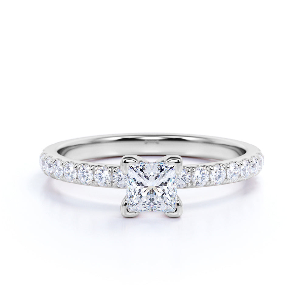 Half Eternity Solitaire 0.50 ct TDW Princess Cut Diamond Engagement Ring