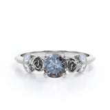 0.45 Ct Round Salt and Pepper Diamond Floral Engagement Ring