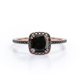 1.5 ct Cushion Lab Black Diamond Halo Engagement Ring