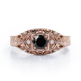 Square Framed  1.05 Carat Round Cut Black Diamond Vintage Filigree Engagement Ring In White Gold