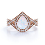 Antique 1.75 Ct Pear Cut Lab Created Opal Engagement Ring