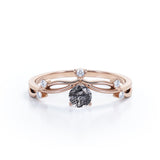 Contour Solitaire 0.60 Carat Round Cut Smokey Black Needles Rutilated Quartz and Diamond Modern Engagement Ring
