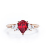 Fashionable 7 Stones 0.6 carat Pear Lab-Created Ruby and Diamond Engagement Ring in White Gold