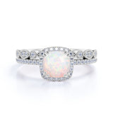 1.50 Ct Cushion Cut Lab Created Opal Vintage Wedding Ring Set