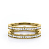 Milgrain Decorated Dual Band - 0.3 TCW Round Cut Diamond - Scalloped Pave Channel Wedding Band - 10K White Gold