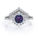 Tiara 1.40 Ct Round Lab Alexandrite Vintage Bridal Set