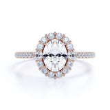 1.25 Carat Oval Cut Moissanite and Diamond Engagement Ring in 10k Rose Gold Elegant Ring